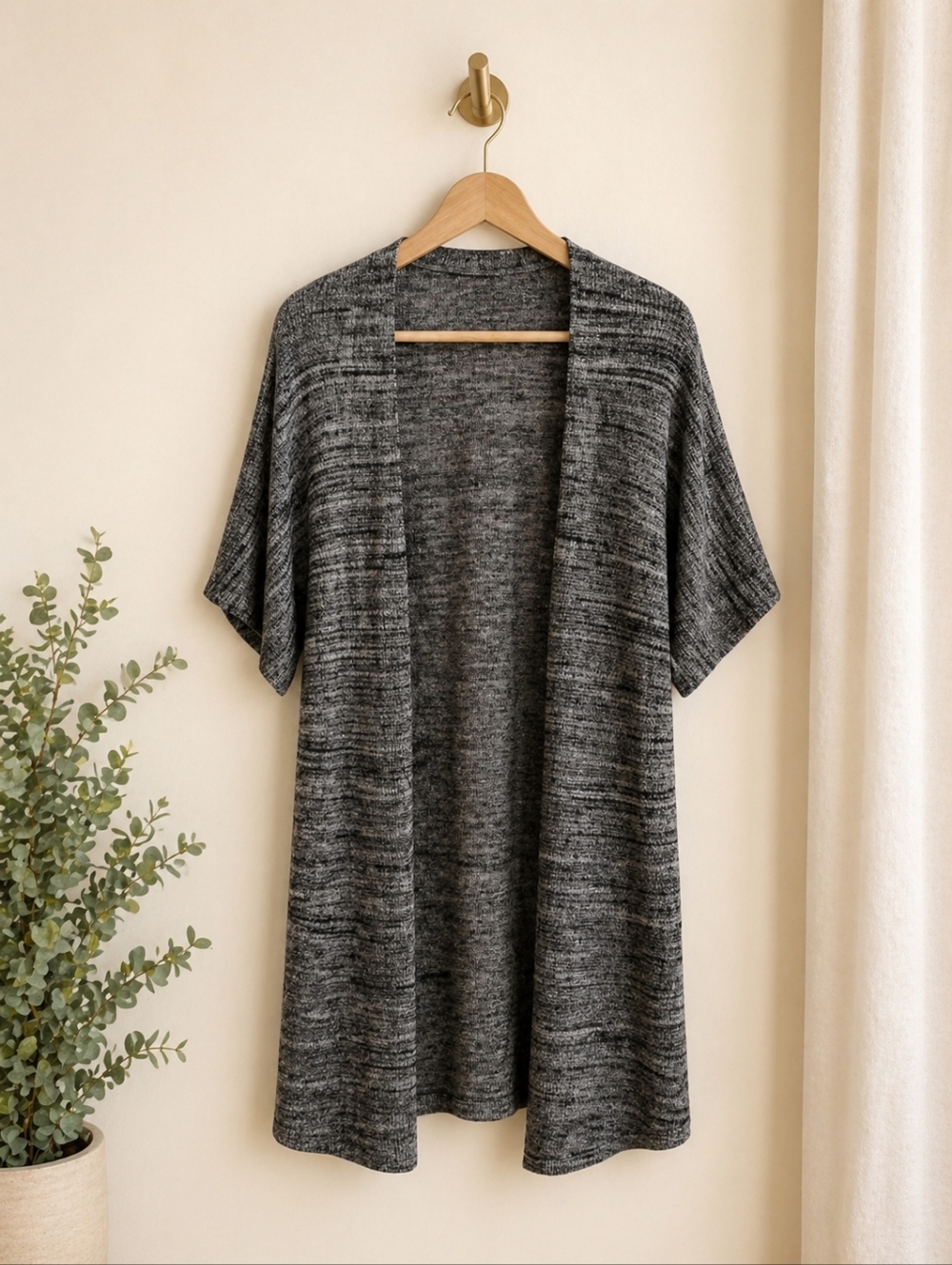 Eileen Fisher Sleek Tencel Knit Kimono Cardigan Black Natural Small Medium